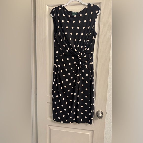 Ralph Lauren Black Midi Dress with White Polka Dots - Picture 1 of 5